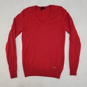 Escada Virgin Wool Sweater Womens 34 Small Red V Neck Made in Italy